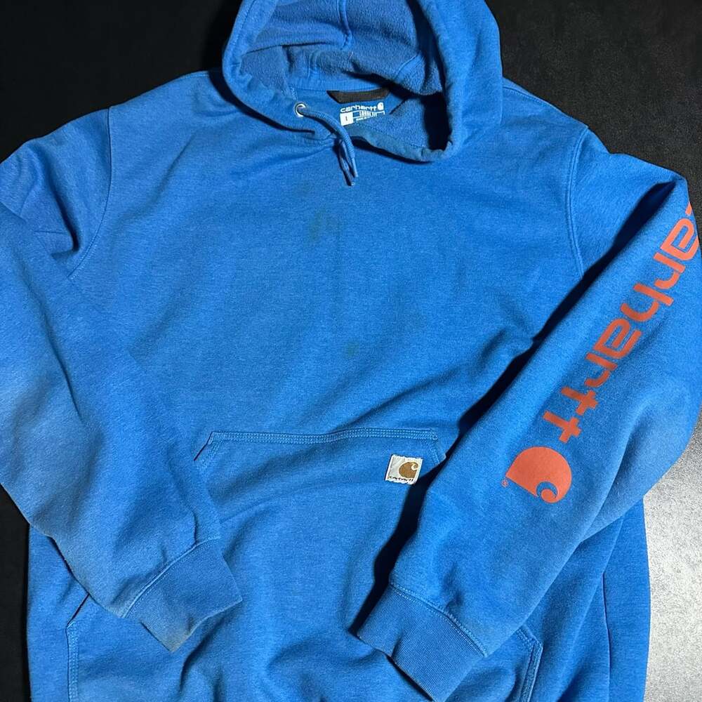 Carhartt K288 Loose Fit Midweight Sleeve Logo Hoodie Sweatshirt Blue Size L